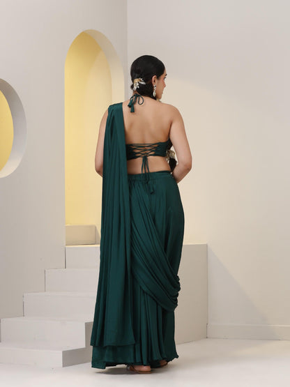 Dhiyona ST 2 pc SET - Heathify Crepe Sharara Saree with Beads on Blouse Fabric and Waist Band