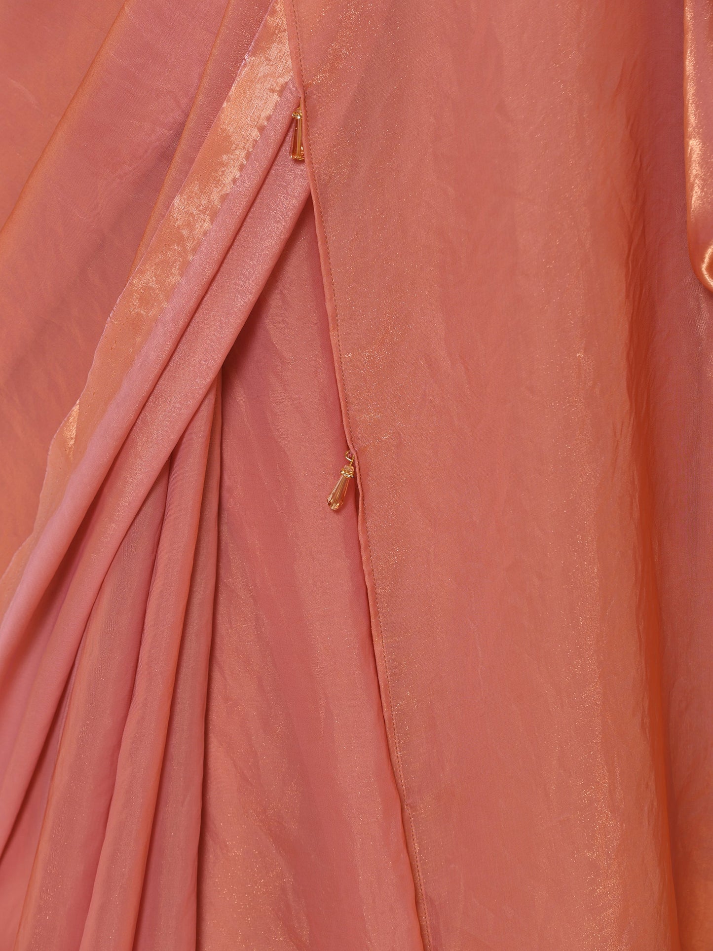 Dhiyona ST Pink Gold Metallic Satin Saree with Blouse Fabric