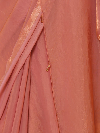 Dhiyona ST Pink Gold Metallic Satin Saree with Blouse Fabric
