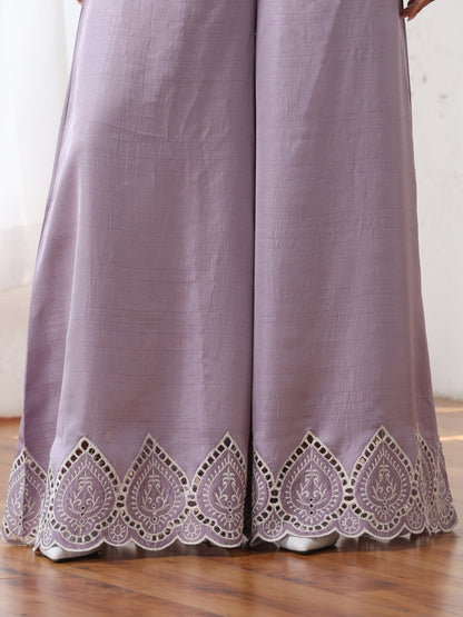 Dhiyona ST Women’s Luxe Lilac Schffli Palazzo | 1 Pc, PRF'T Lux Duchess Satin Fabric, Schiffli Embroidery, Festive Party Wear