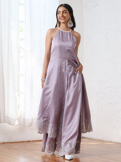 Dhiyona ST Women’s Luxe Lilac Schffli Palazzo | 1 Pc, PRF'T Lux Duchess Satin Fabric, Schiffli Embroidery, Festive Party Wear
