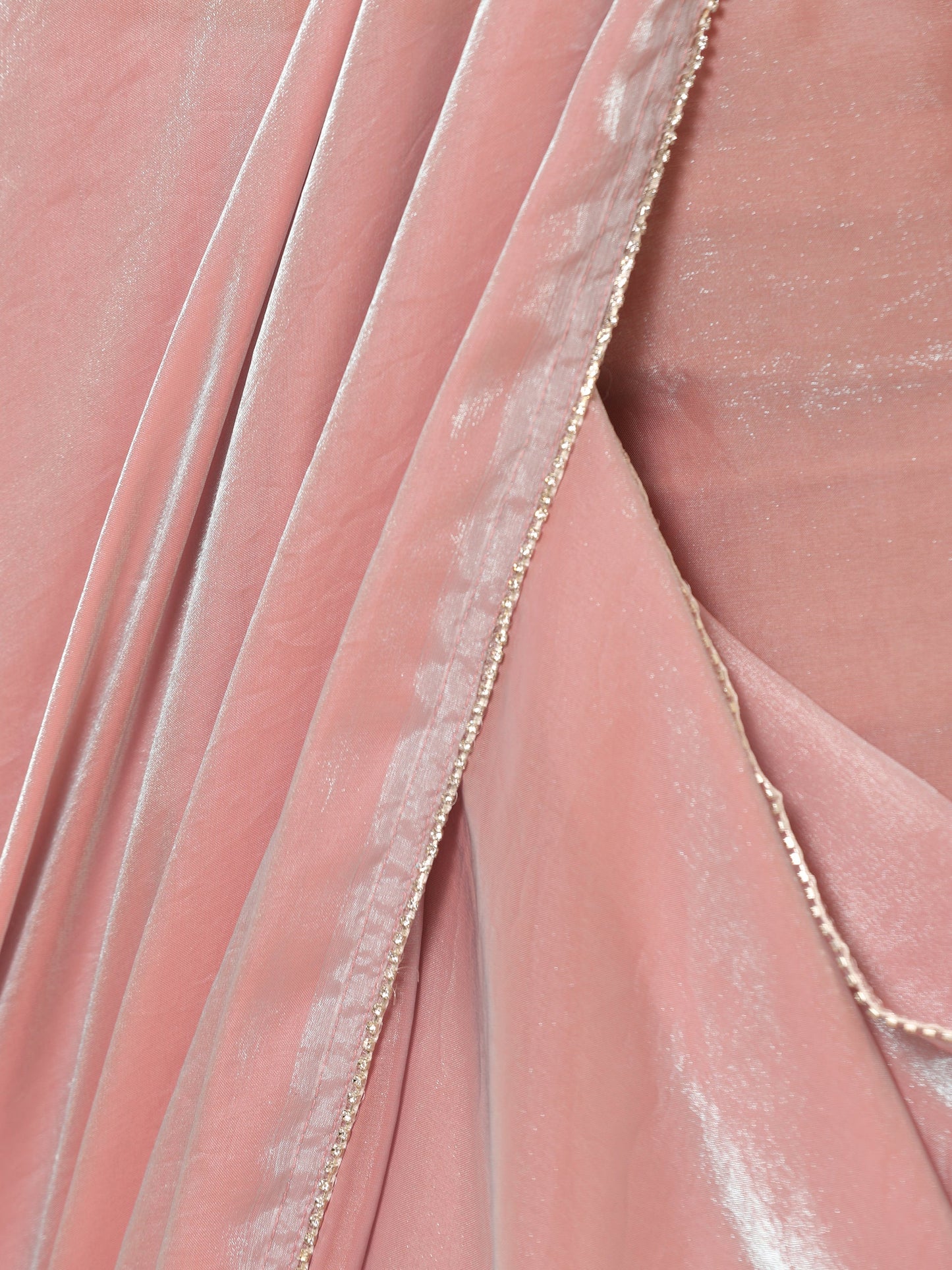 Dhiyona ST Pink Blue Metallic Satin Saree with Lace and Self Blouse Fabric