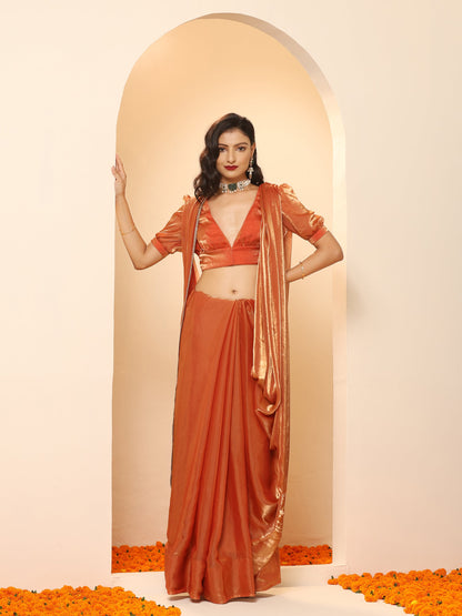 Dhiyona ST Copper Age Metallic Satin Saree with Blouse Fabric