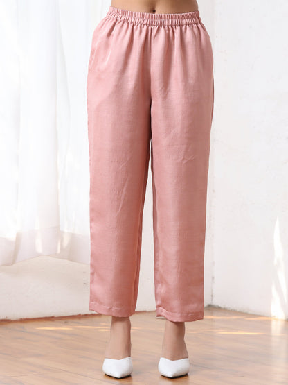 Dhiyona ST Women’s Pink Suit Set with Pant | 2 Pc Set, A-Line, Schiffli Embroidery on Front Panel, Sleeveless, Work Wear, Casual (PRF'T Lux Duchess Satin Fabric)