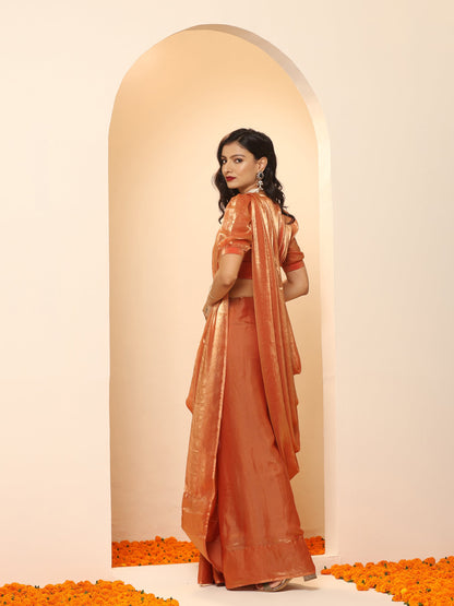 Dhiyona ST Copper Age Metallic Satin Saree with Blouse Fabric