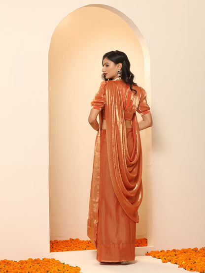 Dhiyona ST Copper Age Metallic Satin Saree with Blouse Fabric