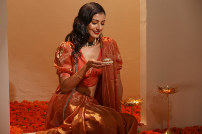 Dhiyona ST Copper Age Metallic Satin Saree with Blouse Fabric