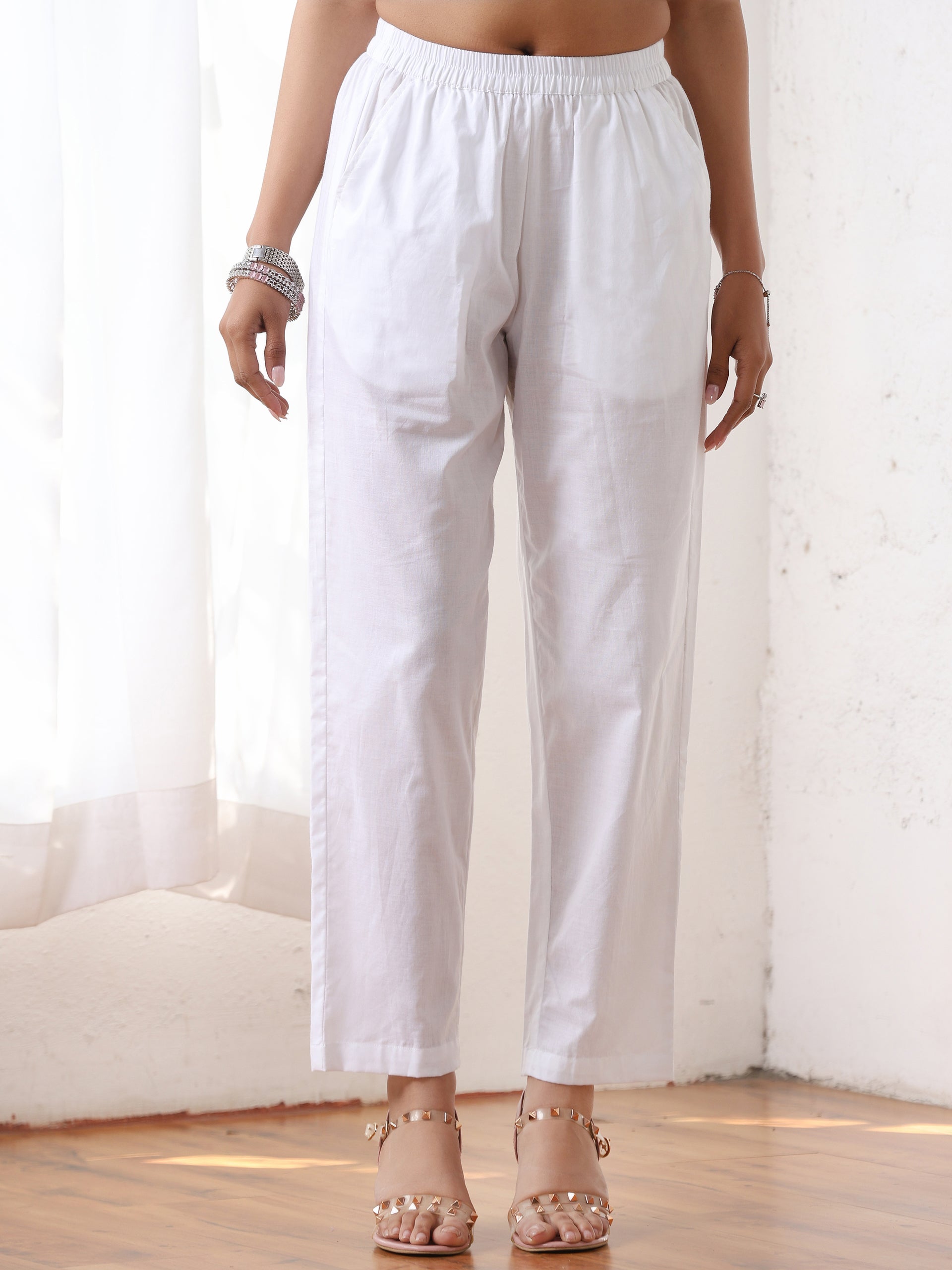 Dhiyona ST Women’s White Pant | 1 Pc, 100% Cotton Cambric Fabric, Workwear ,Casual Wear