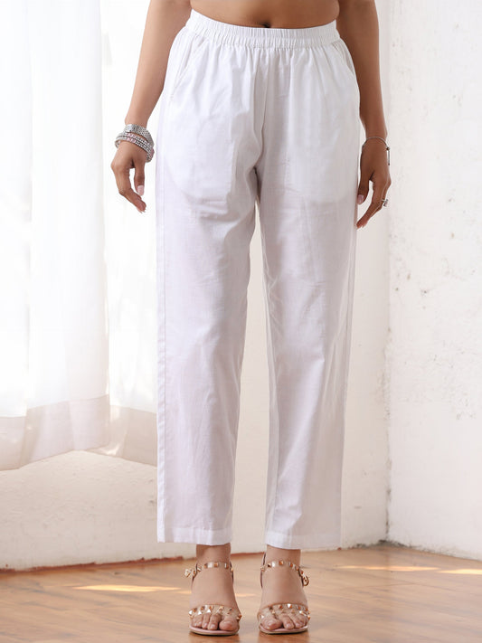 Dhiyona ST Women’s White Pant | 1 Pc, 100% Cotton Cambric Fabric, Workwear ,Casual Wear