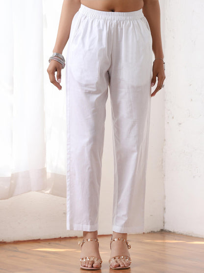 Dhiyona ST Women’s Blue Suit Set with White Pant | 2 Pc Set, A-Line, Allover Schiffli Embroidery, Sleeveless, Work Wear, Casual Wear (PRF'T Lux Duchess Satin Fabric)