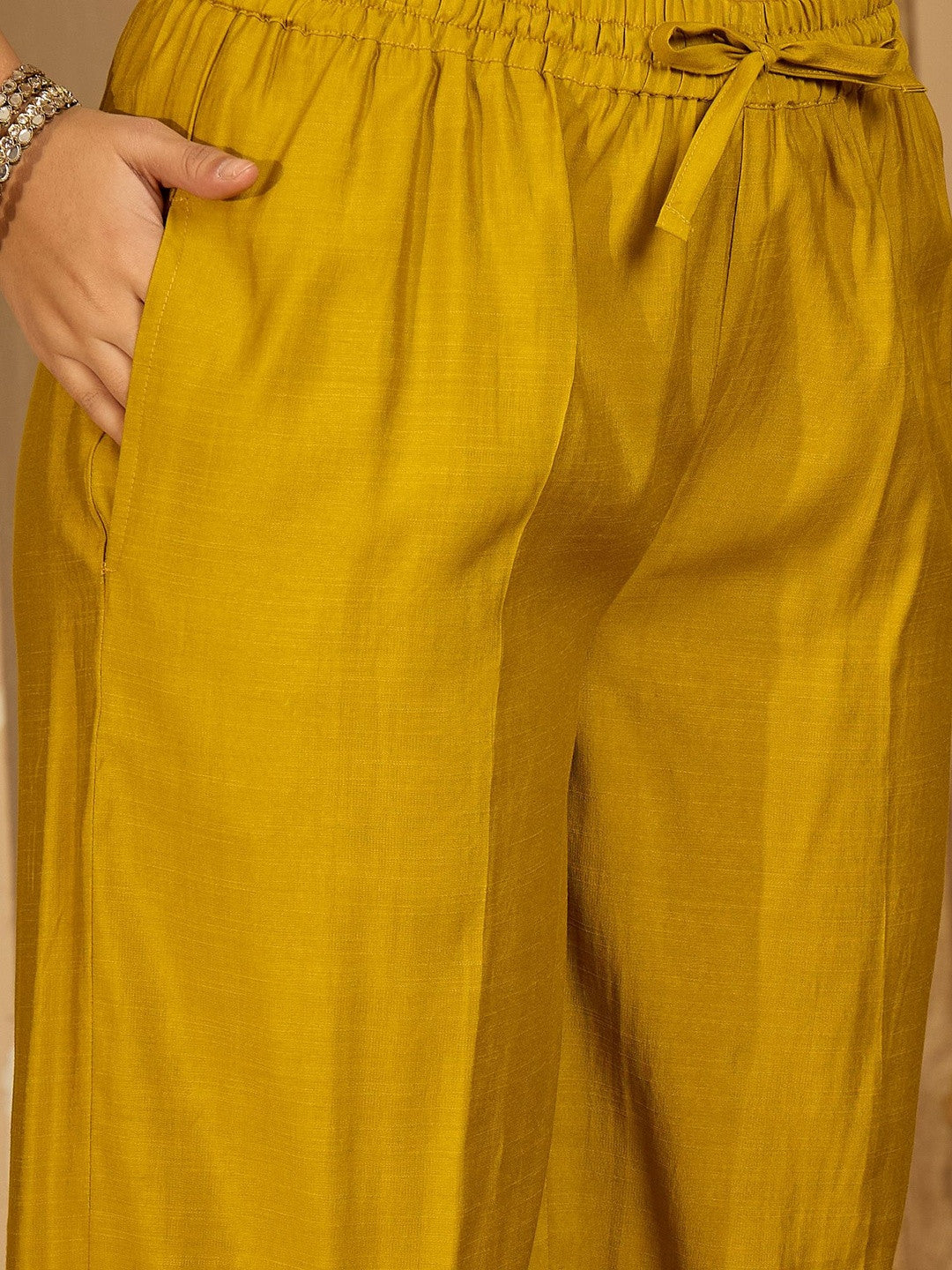 Women Mustard Embroidered Kurta Sets With Dupatta