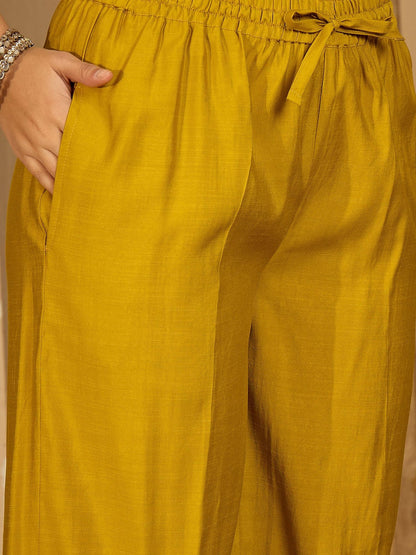 Women Mustard Embroidered Kurta Sets With Dupatta