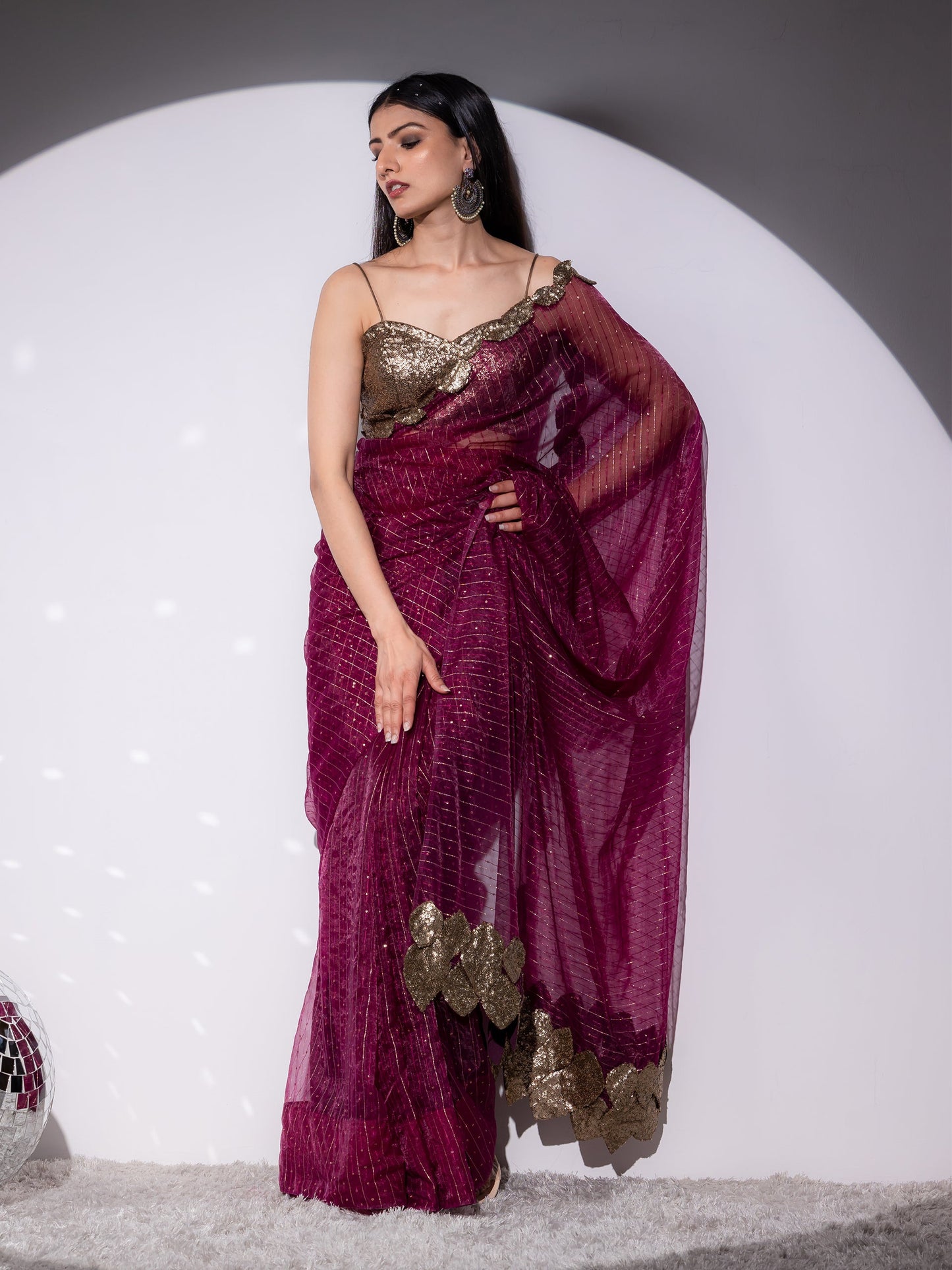 Dhiyona ST Falling leaves Sparkle Wine Saree