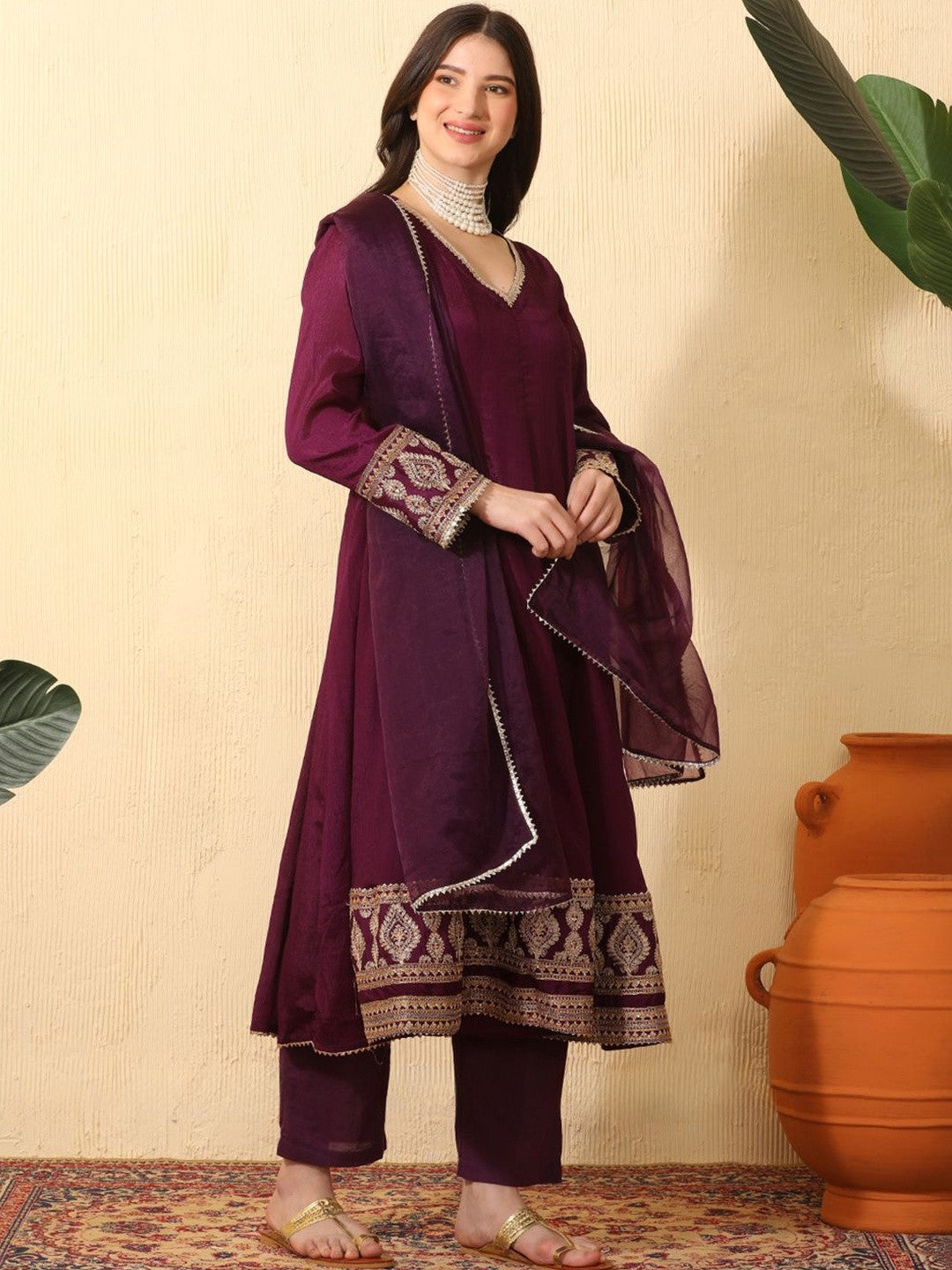 Women Ethnic Motifs Embroidered Layered Kurta with Trousers & With Dupatta