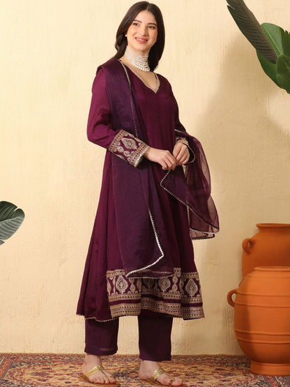 Women Ethnic Motifs Embroidered Layered Kurta with Trousers & With Dupatta