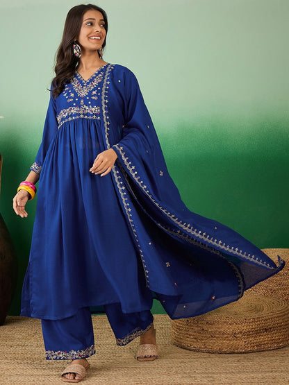 Dhiyona SN Women Floral Embroidered Kurta with Palazzo & Dupatta