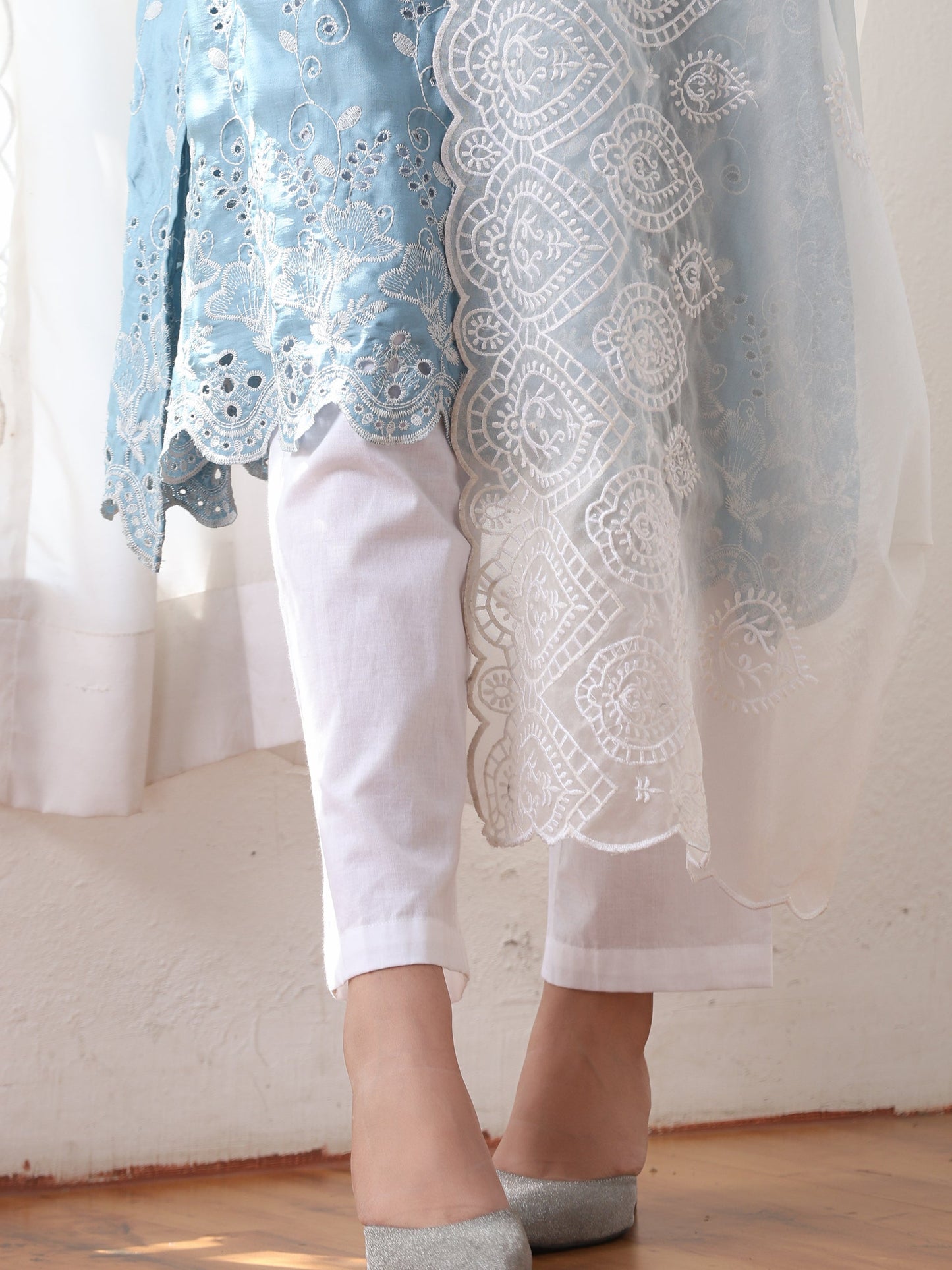 Dhiyona ST Women’s White on White Organza Dupatta | 1 Pc, Beetle Design Embroidery, Festive Party Wear