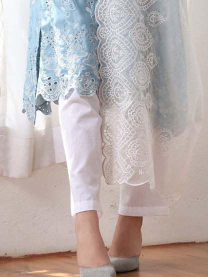 Dhiyona ST Women’s White on White Organza Dupatta | 1 Pc, Beetle Design Embroidery, Festive Party Wear