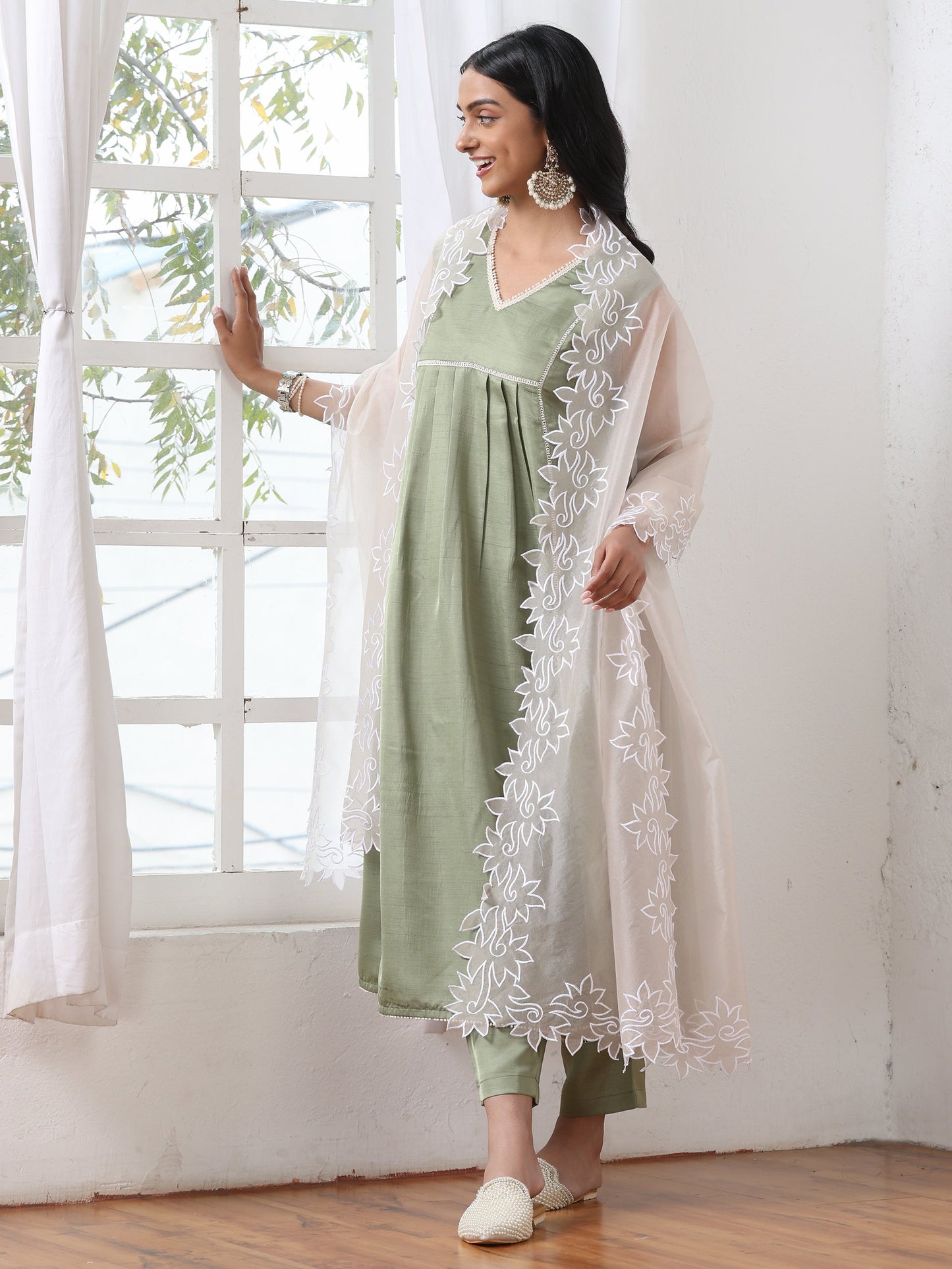 Dhiyona ST Women’s Cream  Cut Work Edge Organza Dupatta | 1 Pc, Cut Work Embroidery, Festive Party Wear