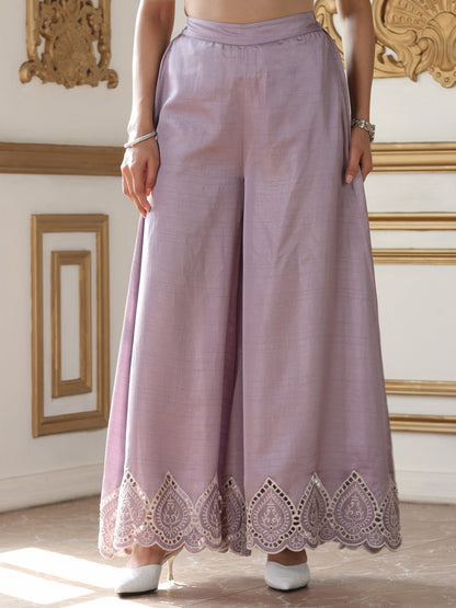 Dhiyona ST Women’s Luxe Lilac Schffli Palazzo | 1 Pc, PRF'T Lux Duchess Satin Fabric, Schiffli Embroidery, Festive Party Wear