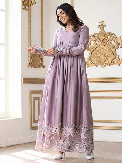 Dhiyona ST Women’s Luxe Lilac Schffli Palazzo | 1 Pc, PRF'T Lux Duchess Satin Fabric, Schiffli Embroidery, Festive Party Wear