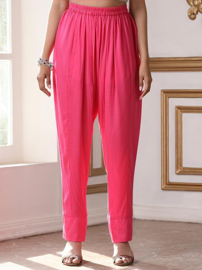 Dhiyona ST Women’s Pink Suit Set with Pant | 2 Pc Set, Paneled Design, Lace Detailing, Work Wear, Casual (Viscose Breathable Soft Natural Fabric)