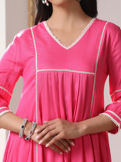 Dhiyona ST Women’s Pink Suit Set with Pant | 2 Pc Set, Paneled Design, Lace Detailing, Work Wear, Casual (Viscose Breathable Soft Natural Fabric)