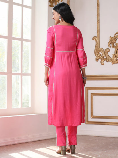 Dhiyona ST Women’s Pink Suit Set with Pant | 2 Pc Set, Paneled Design, Lace Detailing, Work Wear, Casual (Viscose Breathable Soft Natural Fabric)
