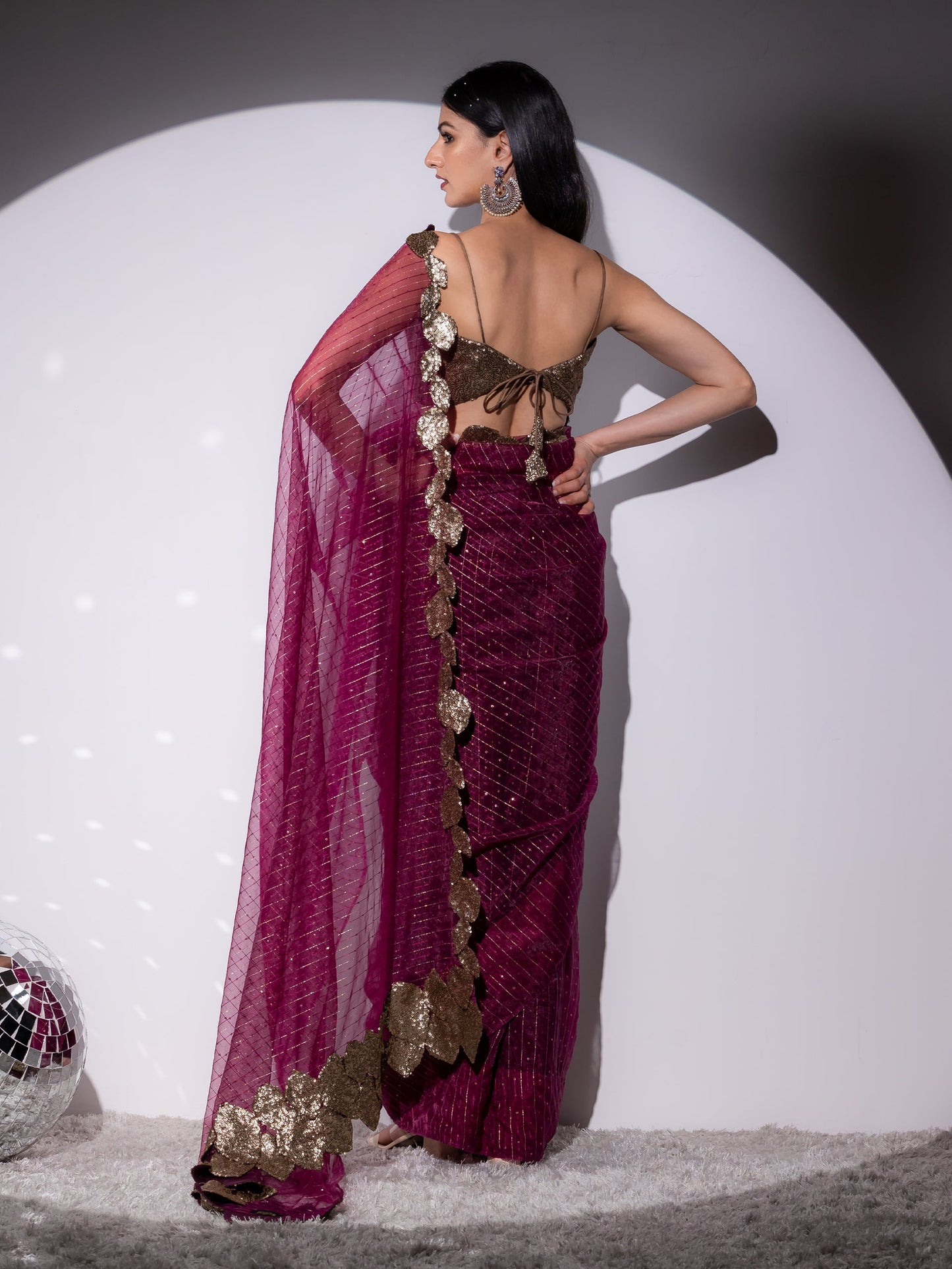 Dhiyona ST Falling leaves Sparkle Wine Saree