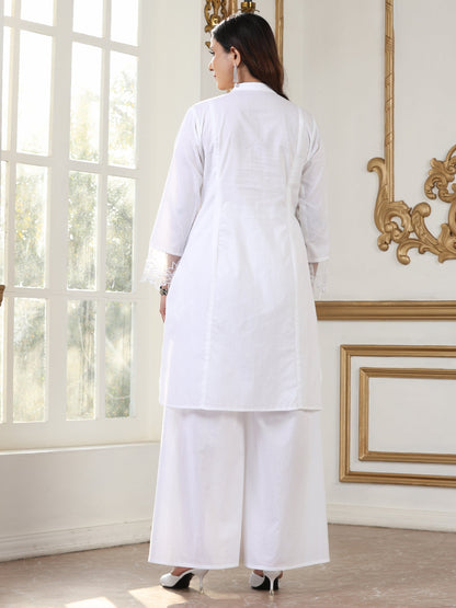 Dhiyona ST Women’s White Kurta Top | 1 Pc, Net Embroidery on Sleeve, Casual Wear, Work Wear (100% Cotton Cambric Extra Soft Breathable Fabric)