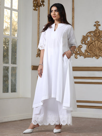 Dhiyona ST Women’s White Schffli Palazzo | 1 Pc, Cotton Cambric Fabric, Schiffli Embroidery, Casual , Festive Party Wear