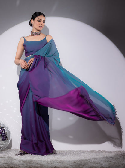 Dhiyona ST Rarity Ombre Butter Chiffon Saree with Lace & Blouse fabric