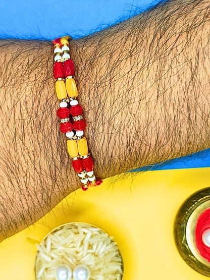 Dhiyona Set Of 6 Beaded Cotton Thread with AD Stones & Meenakari Designer Rakhi for Brother