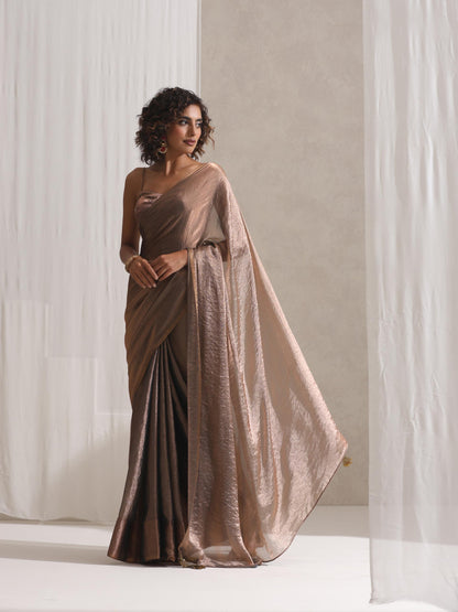 Dhiyona ST Copper Blue Metallic Satin Saree with Beaded Blouse Fabric