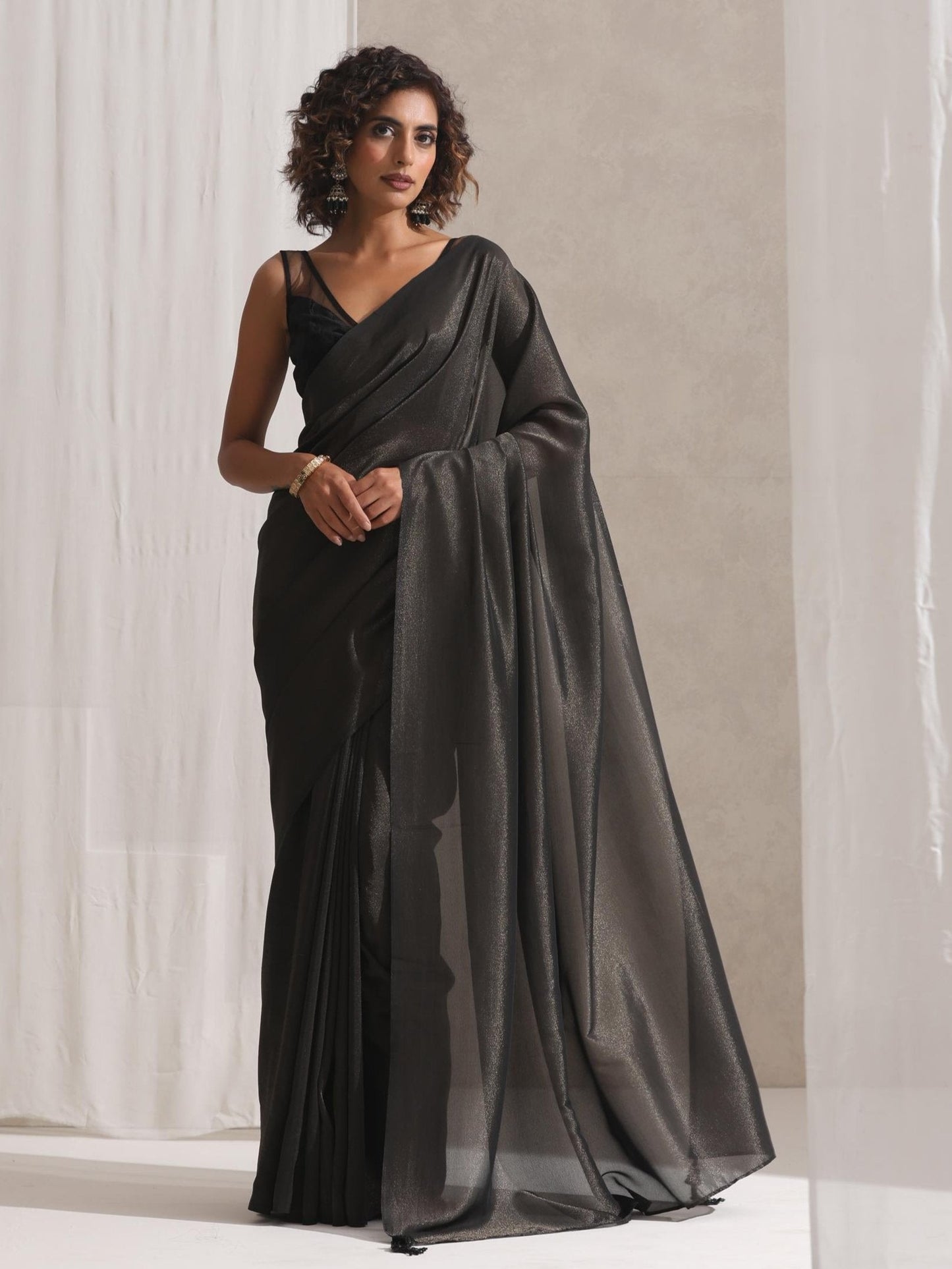 Dhiyona ST Black Woven Gold Saree with Pendants