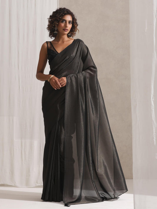 Dhiyona ST Black Woven Gold Saree with Pendants