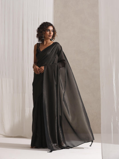 Dhiyona ST Black Woven Gold Saree with Pendants