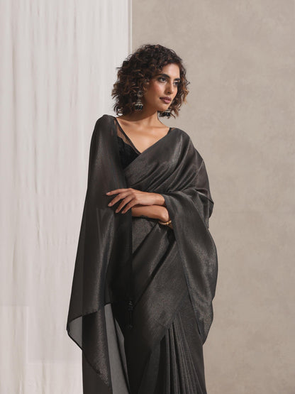 Dhiyona ST Femme Noir Velvet Blouse With Net