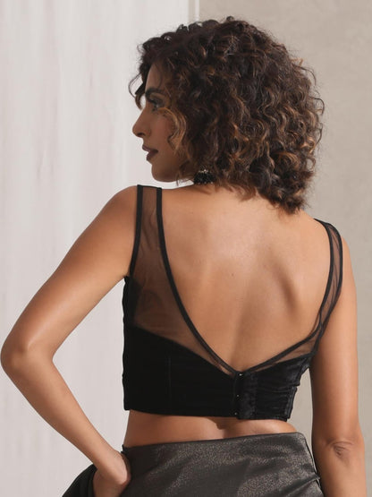 Dhiyona ST Femme Noir Velvet Blouse With Net