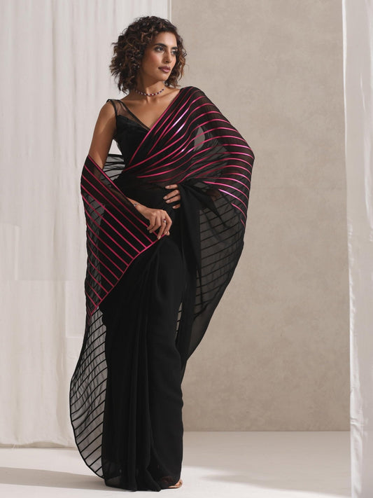 Dhiyona ST Black and Pink Impression Georgette Saree