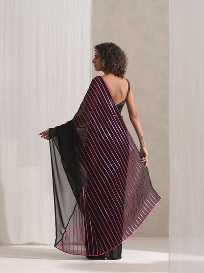 Dhiyona ST Black and Pink Impression Georgette Saree