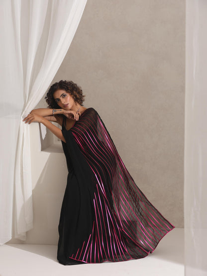 Dhiyona ST Black and Pink Impression Georgette Saree