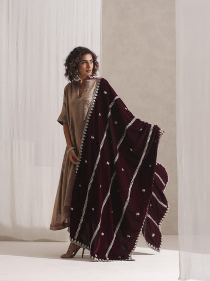 Dhiyona ST Hand Beaded Stripes Wine Shawl