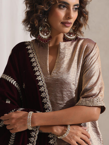 Dhiyona ST Hand Beaded Stripes Wine Shawl