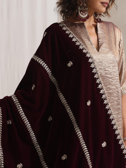 Dhiyona ST Hand Beaded Stripes Wine Shawl
