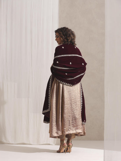 Dhiyona ST Hand Beaded Stripes Wine Shawl