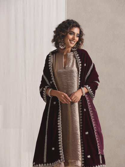 Dhiyona ST Hand Beaded Stripes Wine Shawl