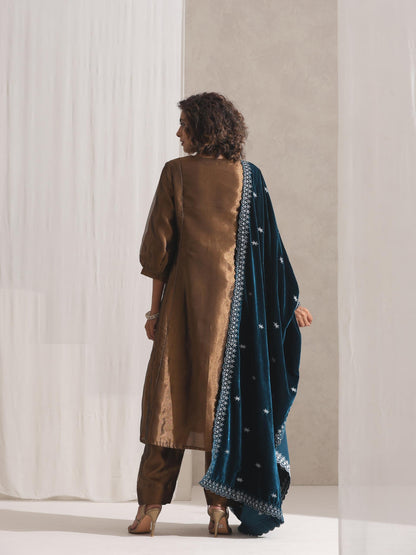 Dhiyona ST Turquoise Velvet Shawl with Silver Embroidery