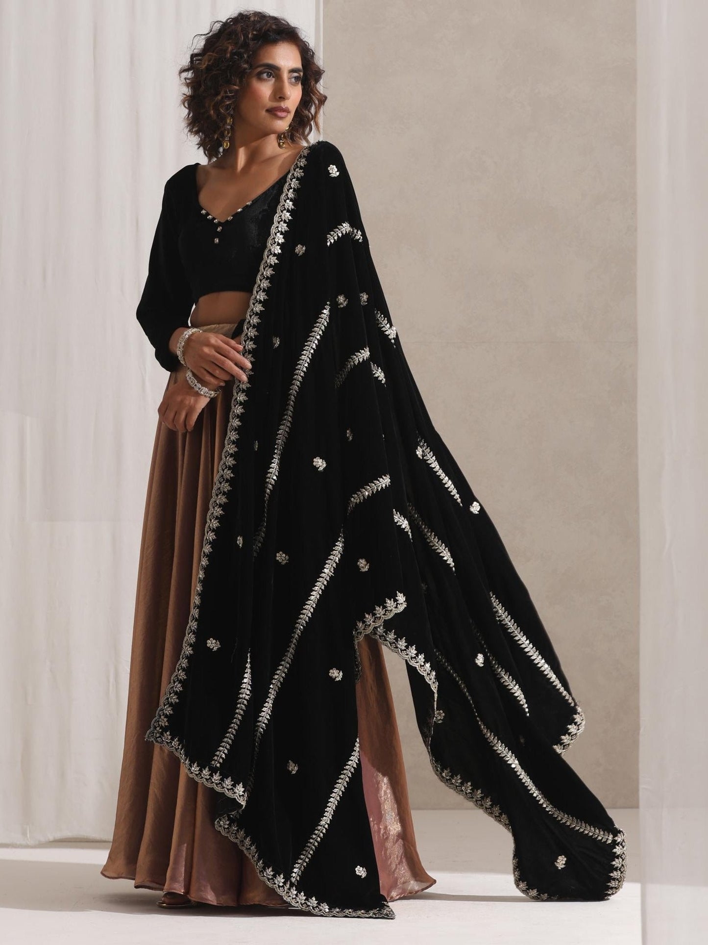 Dhiyona ST Hand Beaded Stripes Black Shawl