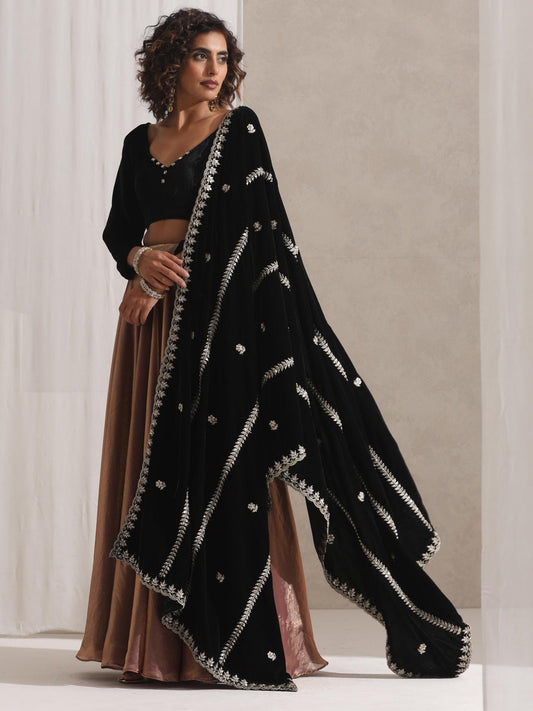 Dhiyona ST Hand Beaded Stripes Black Shawl
